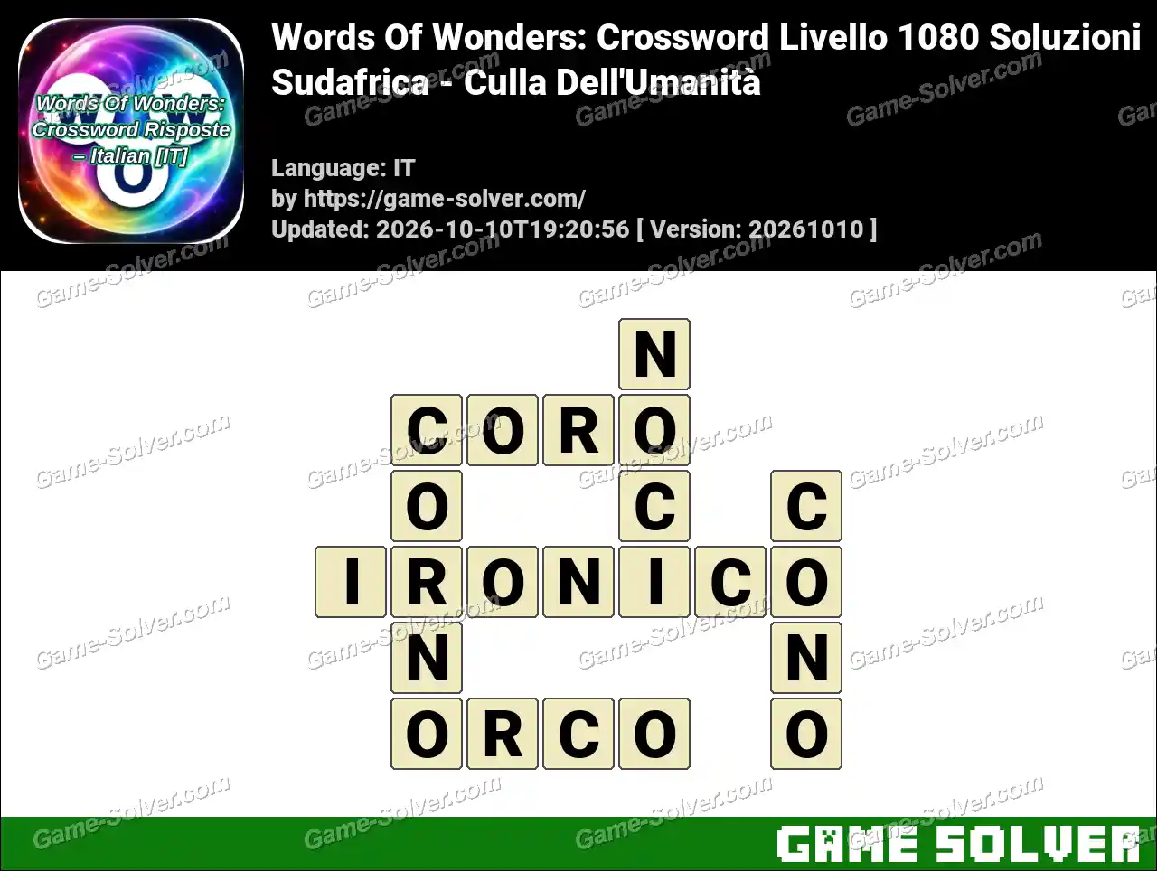 Words Of Wonders: Crossword Livello 1080 Soluzioni – Sudafrica – Culla Dell’Umanità